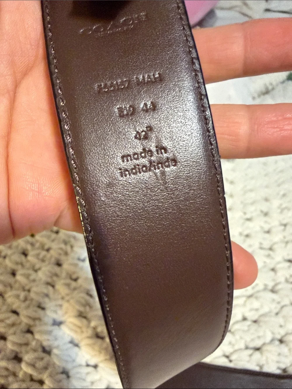 Coach Men's Brown Embossed Leather Belt with Gunmetal Buckle